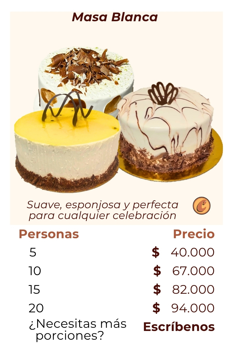 Catálogo Tortas Ponqués Postres Artesanales Torta semi-Húmeda Masa Blanca Choconuez - Cajicá Chía Tabio Sabana de Bogotá