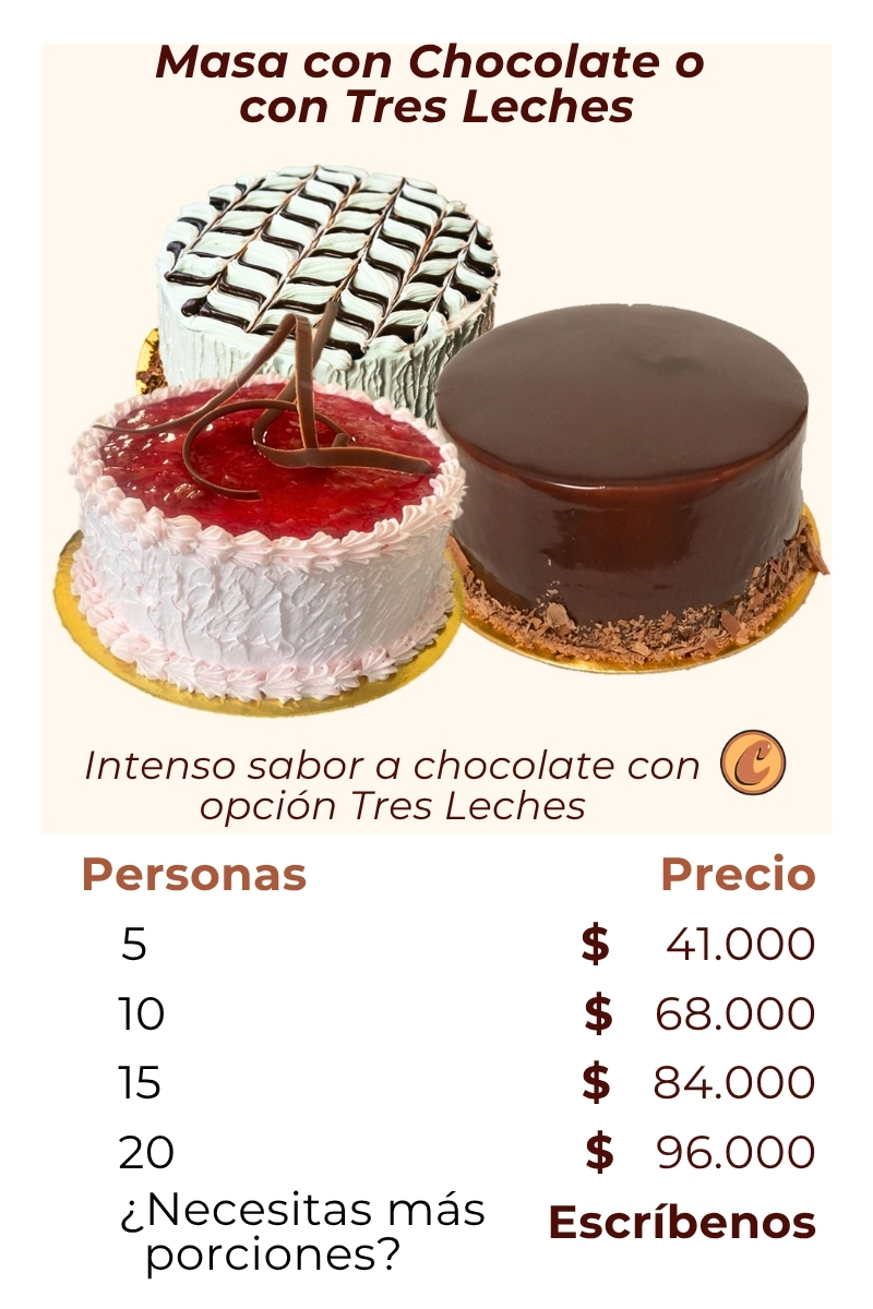 Catálogo Tortas Ponqués Postres Artesanales Torta semi-Húmeda Masa Chocolate Combinada o Humeda Tres leches Choconuez - Cajicá Chía Tabio Sabana de Bogotá