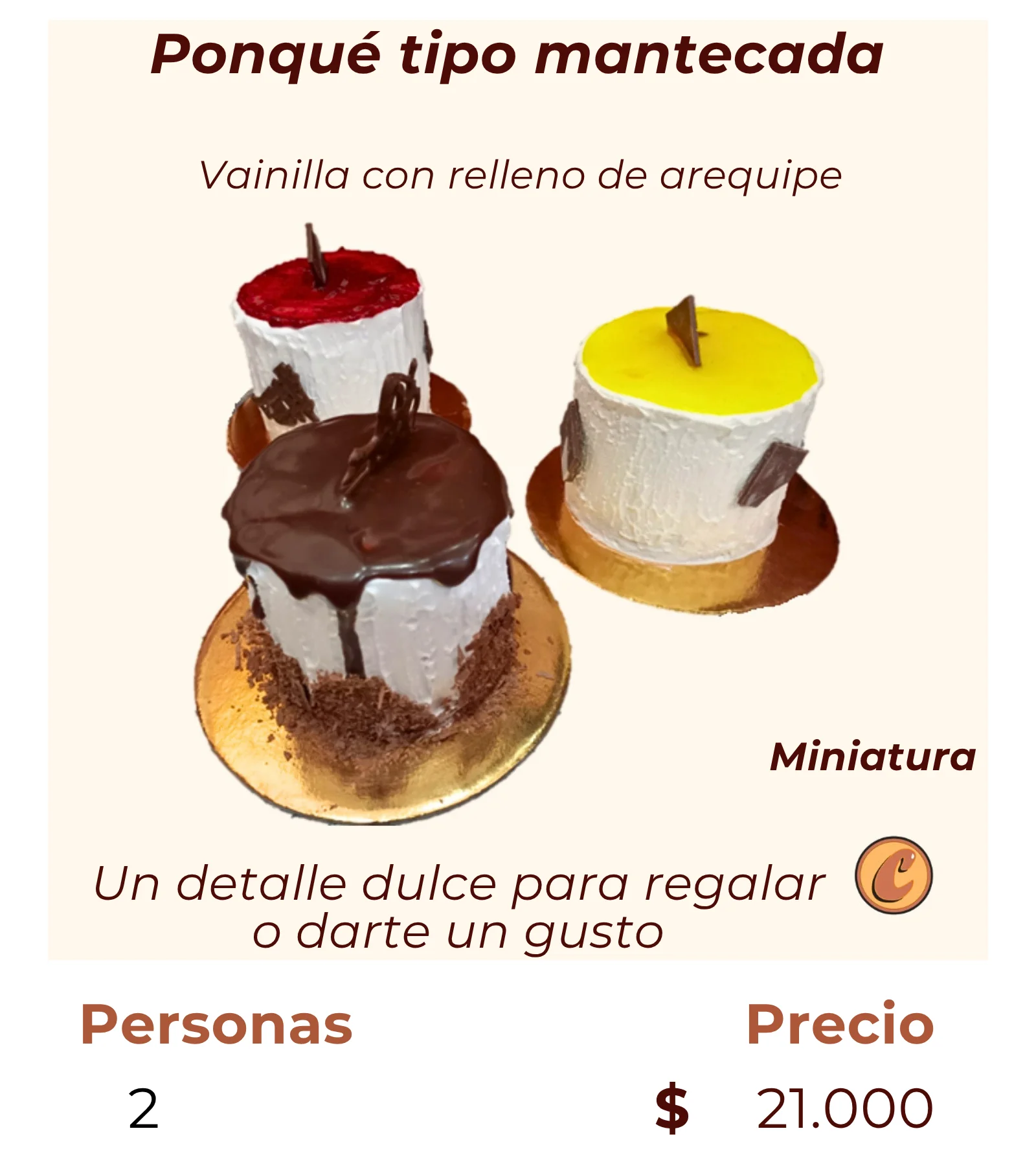 Catálogo Tortas Ponqués Postres Artesanales Ponque Miniatura Choconuez - Cajicá Chía Tabio Sabana de Bogotá